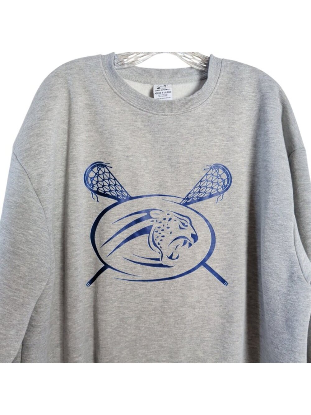 Epic Sports Lacrosse Sweatshirt Mens XL Gray Cougar Graphic Kangaroo Pocket Crew - Picture 3 of 16